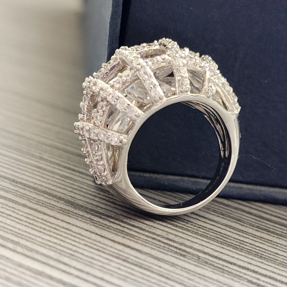 Diamond Cage Silver Ring Size 8